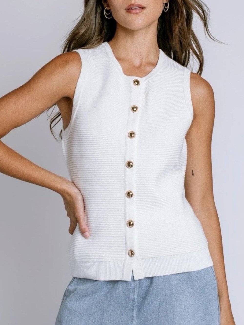 Show Me Your Mumu Devin Tank Sz S WhiteDelight Knit Ribbed Coastal Preppy Beachy